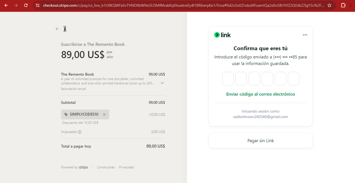 Remento checkout page showing Remento promo code box | Screenshot taken by SimplyCodes community member on May 22, 2024