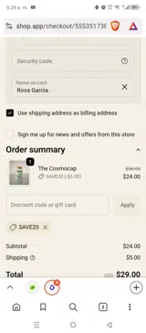 SAVE20 coupon verification screenshot