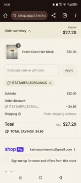 Itsstarfaceorganics coupon verification screenshot