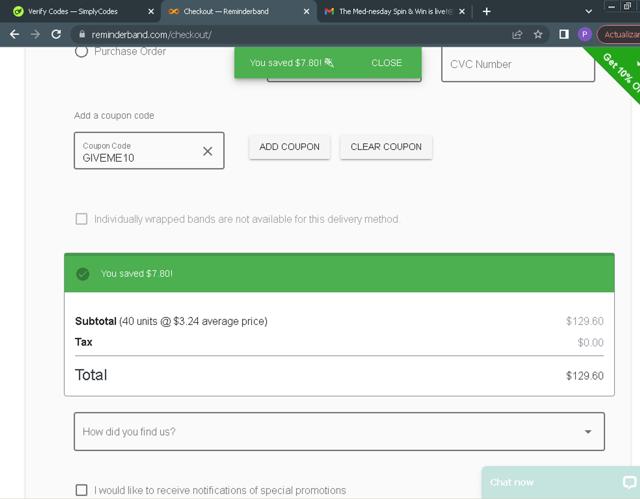 Reminderband checkout page showing Reminderband promo code box | Screenshot taken by SimplyCodes community member on Jan 8, 2025