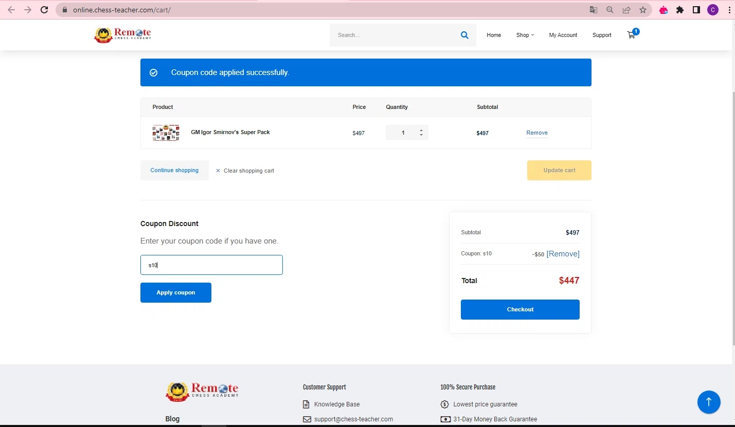 where to use Remote Chess Academy promo code box
