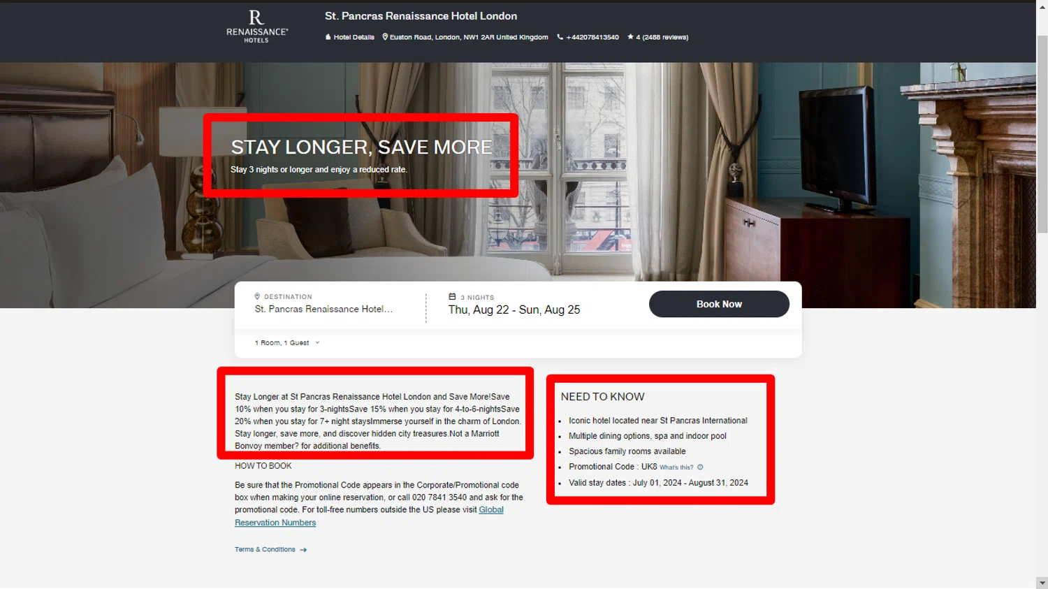 Renaissance Hotel promo code screenshot showing code UK8 applied at Renaissance Hotel checkout page. Uploaded by SimplyCodes community member ______________ on Aug 23, 2024