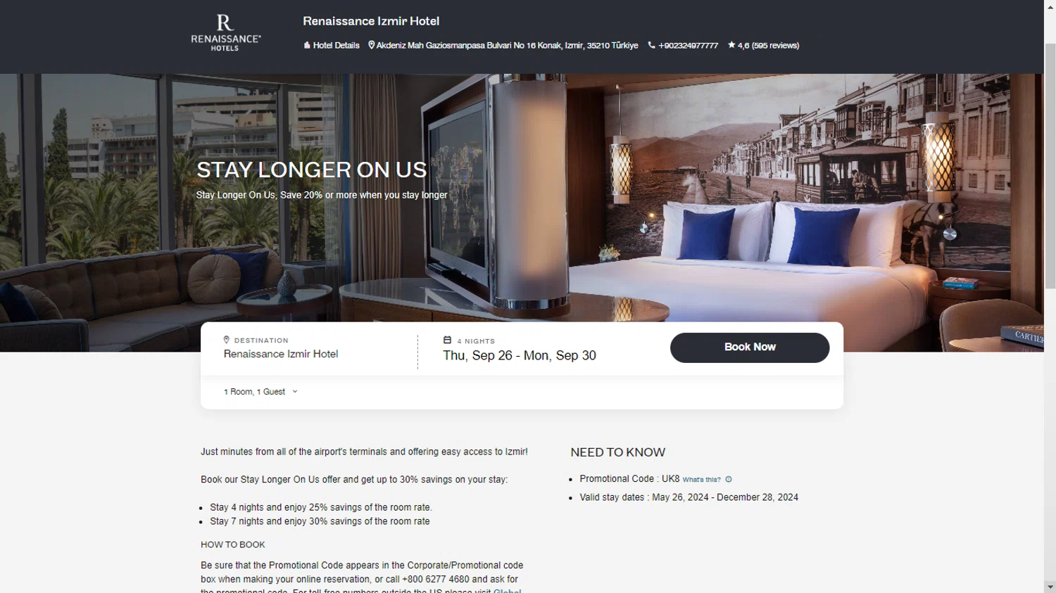 Renaissance Hotel promo code screenshot showing code UK8 applied at Renaissance Hotel checkout page. Uploaded by SimplyCodes community member ______________ on Sep 26, 2024