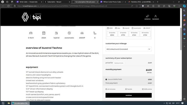 Renault checkout page showing Renault promo code box | Screenshot taken by SimplyCodes community member on Mar 24, 2024