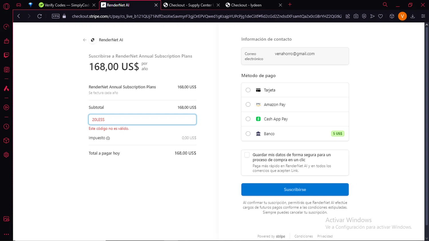 Affogato AI promo code screenshot showing code 20LESS applied at Affogato AI checkout page. Uploaded by SimplyCodes community member BrilliantLion4485 on Jan 20, 2025