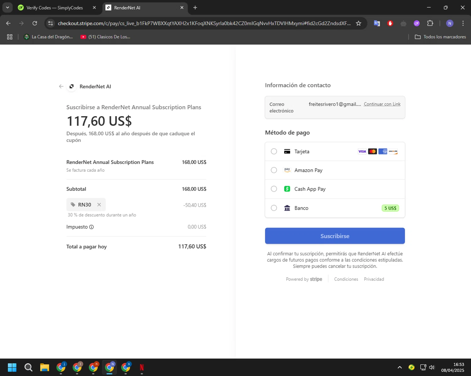 Affogato AI checkout page showing Affogato AI promo code box | Screenshot taken by SimplyCodes community member on Apr 8, 2025