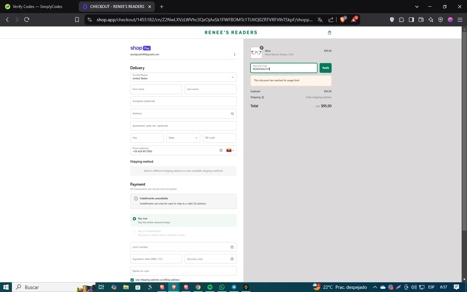 Renee's Readers promo code screenshot showing code READHEALTHY applied at Renee's Readers checkout page. Uploaded by SimplyCodes community member SmartSaver5858 on Feb 19, 2025