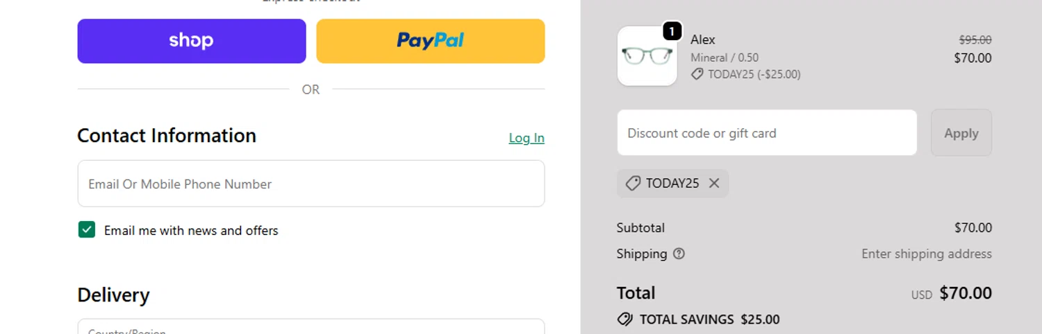 Renee's Readers promo code screenshot showing code TODAY25 applied at Renee's Readers checkout page. Uploaded by SimplyCodes community member ashe1986 on Oct 30, 2025