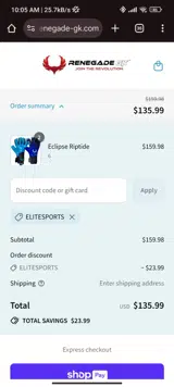 ELITESPORTS coupon verification screenshot