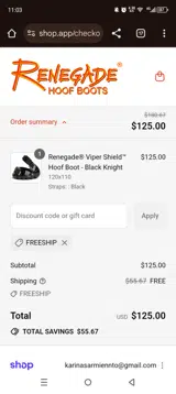 Renegade Hoof Boot coupon verification screenshot