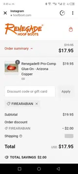 Renegade Hoof Boot coupon verification screenshot