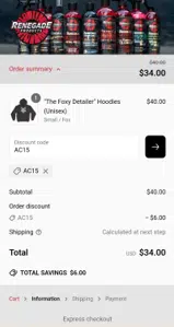 AC15 coupon verification screenshot