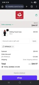SPRING25 coupon verification screenshot