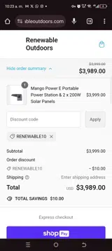 RENEWABLE10 coupon verification screenshot
