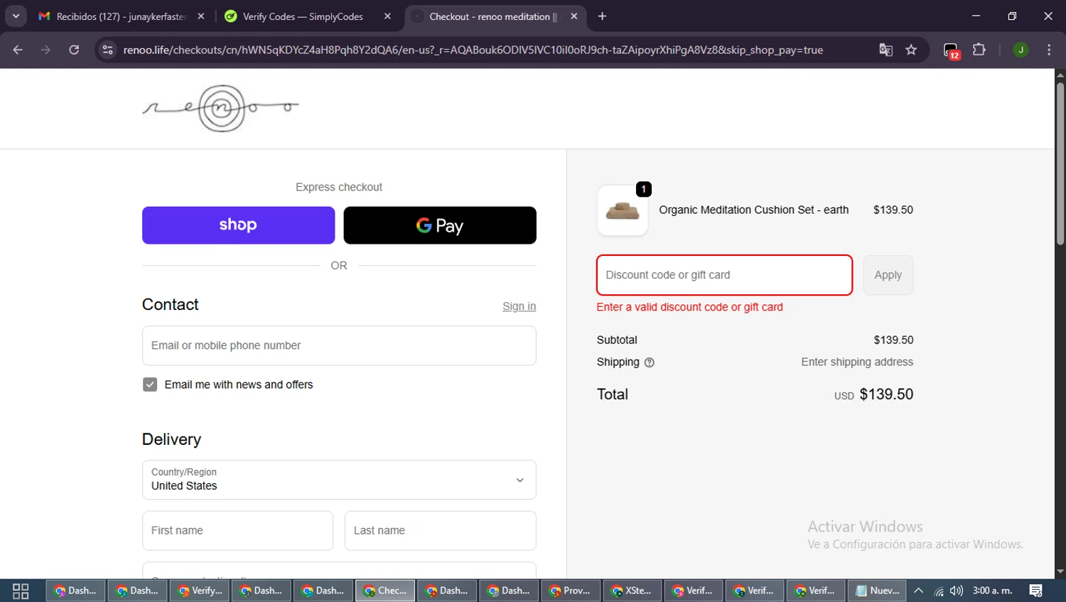 renoo.life promo code screenshot showing code CALM15 applied at renoo.life checkout page. Uploaded by SimplyCodes community member SmartLion6646 on Nov 29, 2025