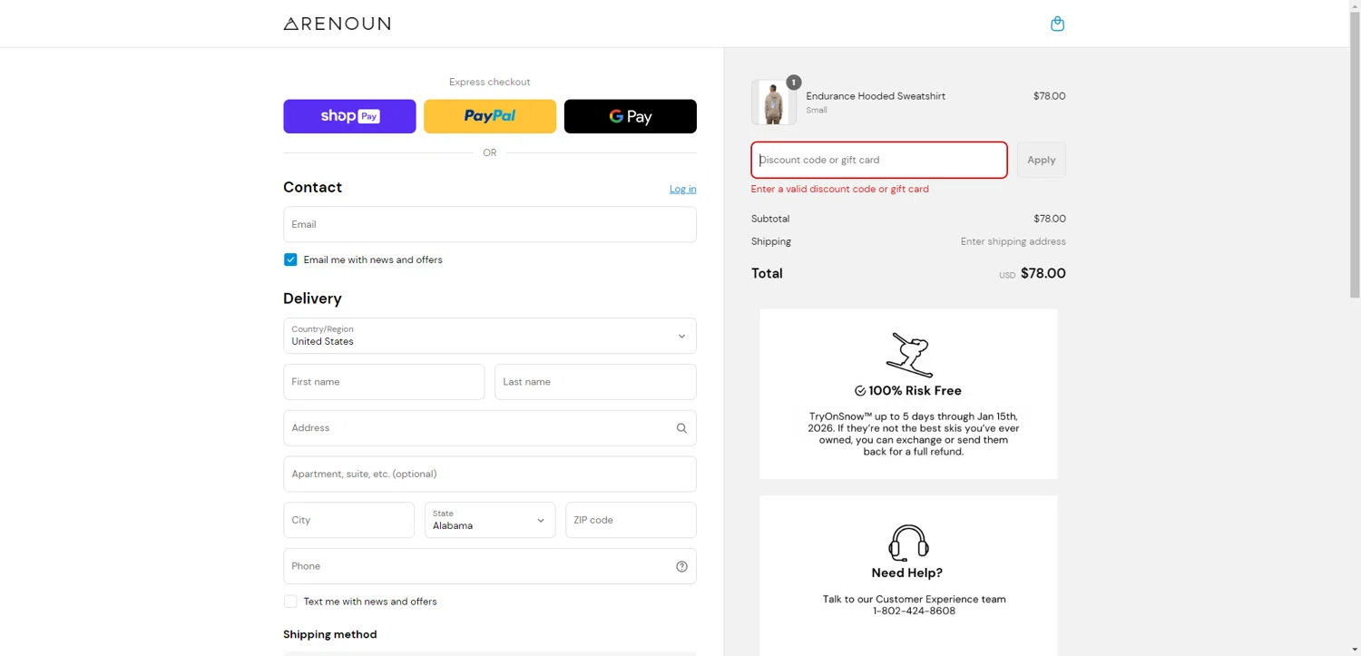 Renoun promo code screenshot showing code HONEY5 applied at Renoun checkout page. Uploaded by SimplyCodes community member CrownWhiz8114 on May 5, 2025