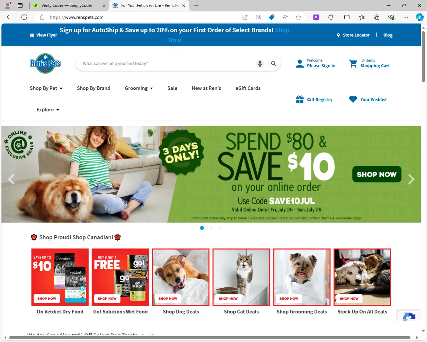 Ren's Pets checkout page showing Ren's Pets promo code box | Screenshot taken by SimplyCodes community member on Jul 26, 2024
