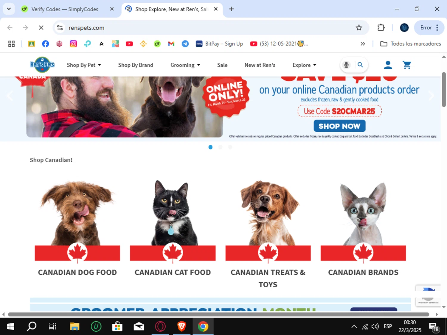 Ren's Pets checkout page showing Ren's Pets promo code box | Screenshot taken by SimplyCodes community member on Mar 22, 2025