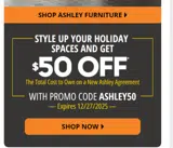 ashley50 coupon verification screenshot