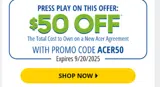 acer50 coupon verification screenshot