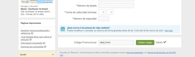 Rentalcars.com checkout page showing Rentalcars.com promo code box | Screenshot taken by SimplyCodes community member on Feb 13, 2021