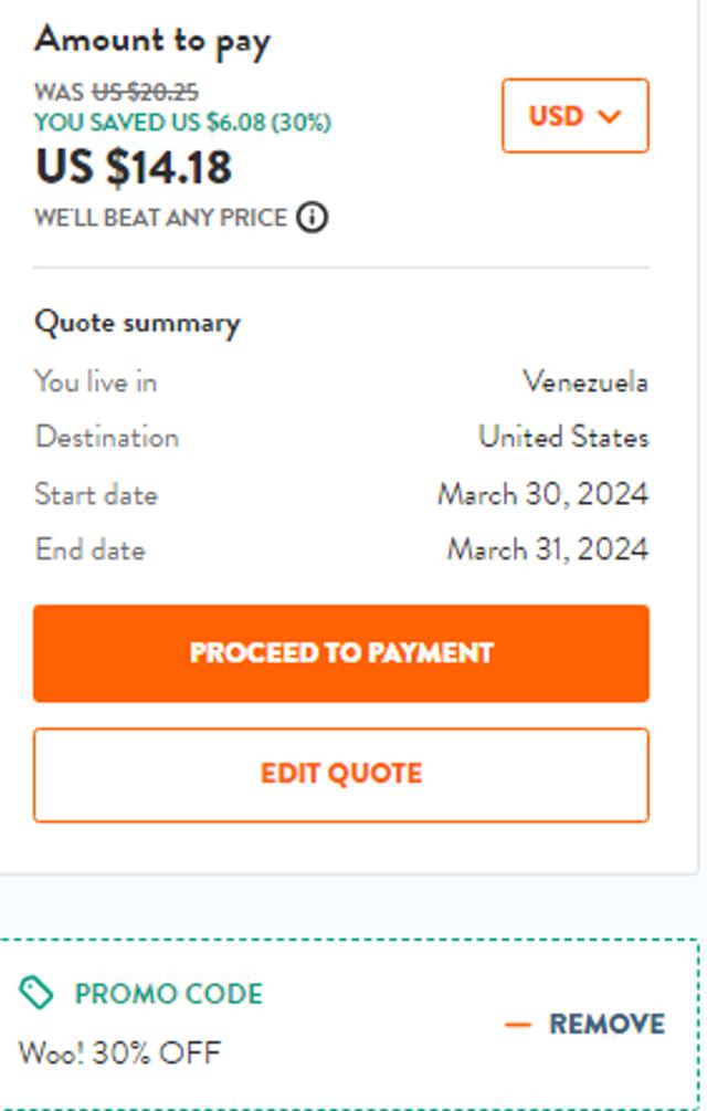 RentalCover.com checkout page showing RentalCover.com promo code box | Screenshot taken by SimplyCodes community member on Mar 30, 2024