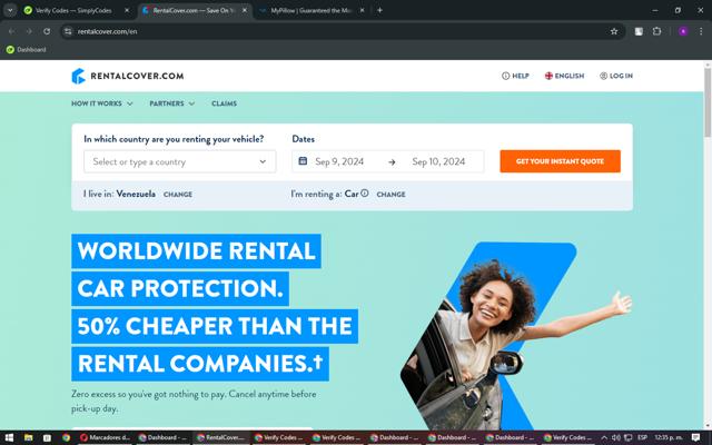 RentalCover.com checkout page showing RentalCover.com promo code box | Screenshot taken by SimplyCodes community member on Sep 9, 2024