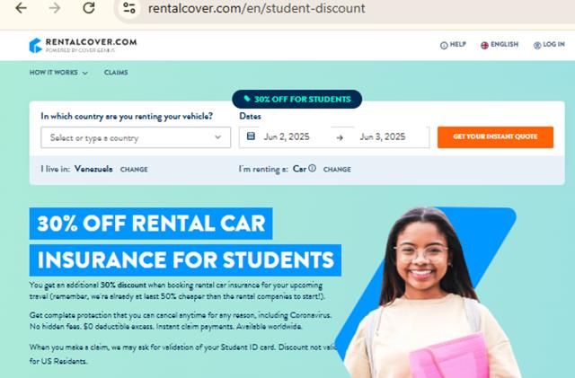 RentalCover.com checkout page showing RentalCover.com promo code box | Screenshot taken by SimplyCodes community member on Jun 2, 2025