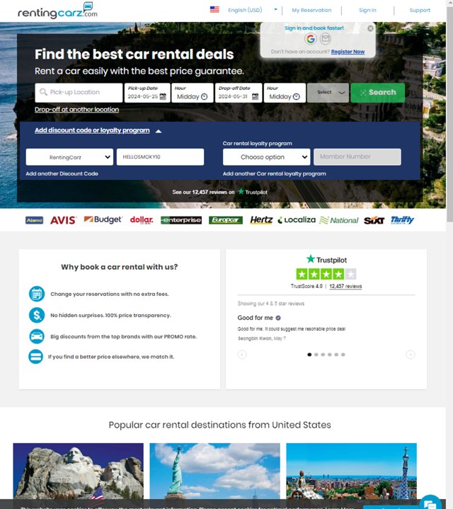 RentingCarz checkout page showing RentingCarz promo code box | Screenshot taken by SimplyCodes community member on May 21, 2024