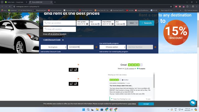 RentingCarz checkout page showing RentingCarz promo code box | Screenshot taken by SimplyCodes community member on Jun 30, 2024