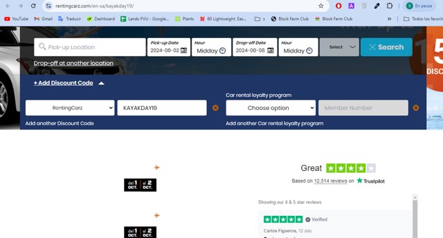 RentingCarz checkout page showing RentingCarz promo code box | Screenshot taken by SimplyCodes community member on Jul 29, 2024