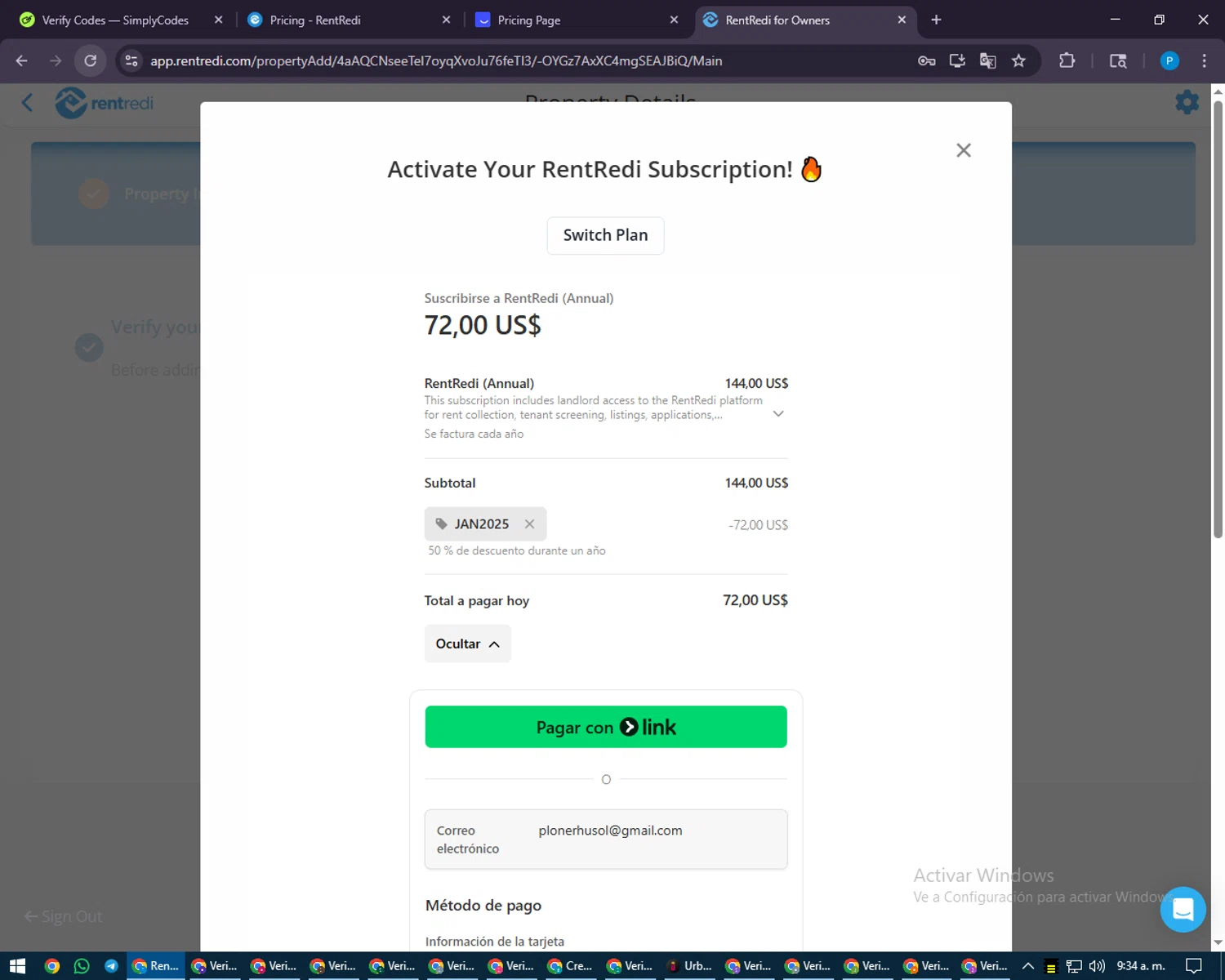 RentRedi promo code screenshot showing code JAN2025 applied at RentRedi checkout page. Uploaded by SimplyCodes community member juiceWRLD on Aug 22, 2025