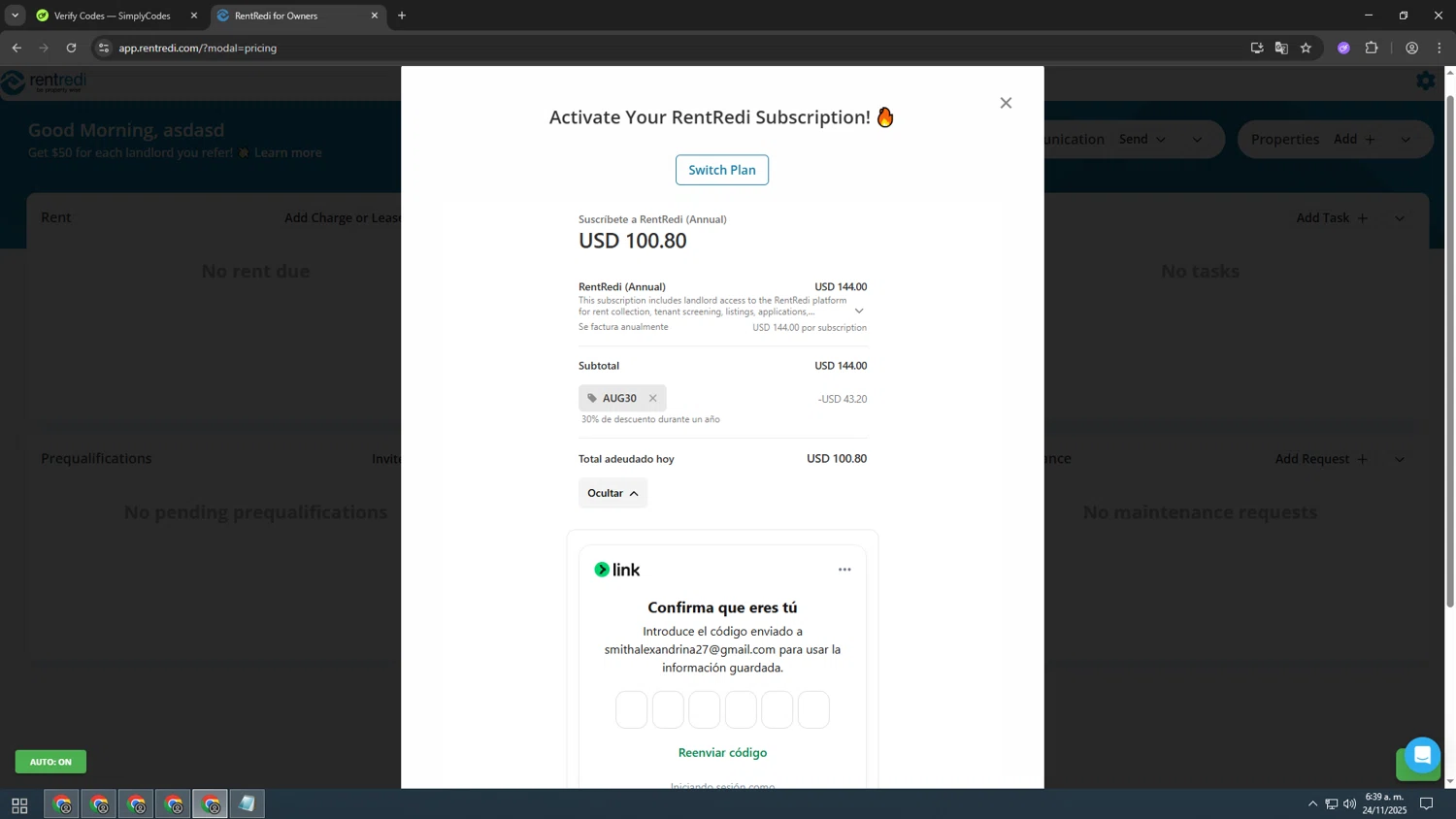 RentRedi checkout page showing RentRedi promo code box | Screenshot taken by SimplyCodes community member on Nov 24, 2025