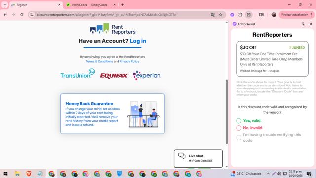 RentReporters checkout page showing RentReporters promo code box | Screenshot taken by SimplyCodes community member on May 30, 2025