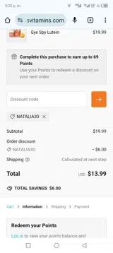 NATALIA30 coupon verification screenshot