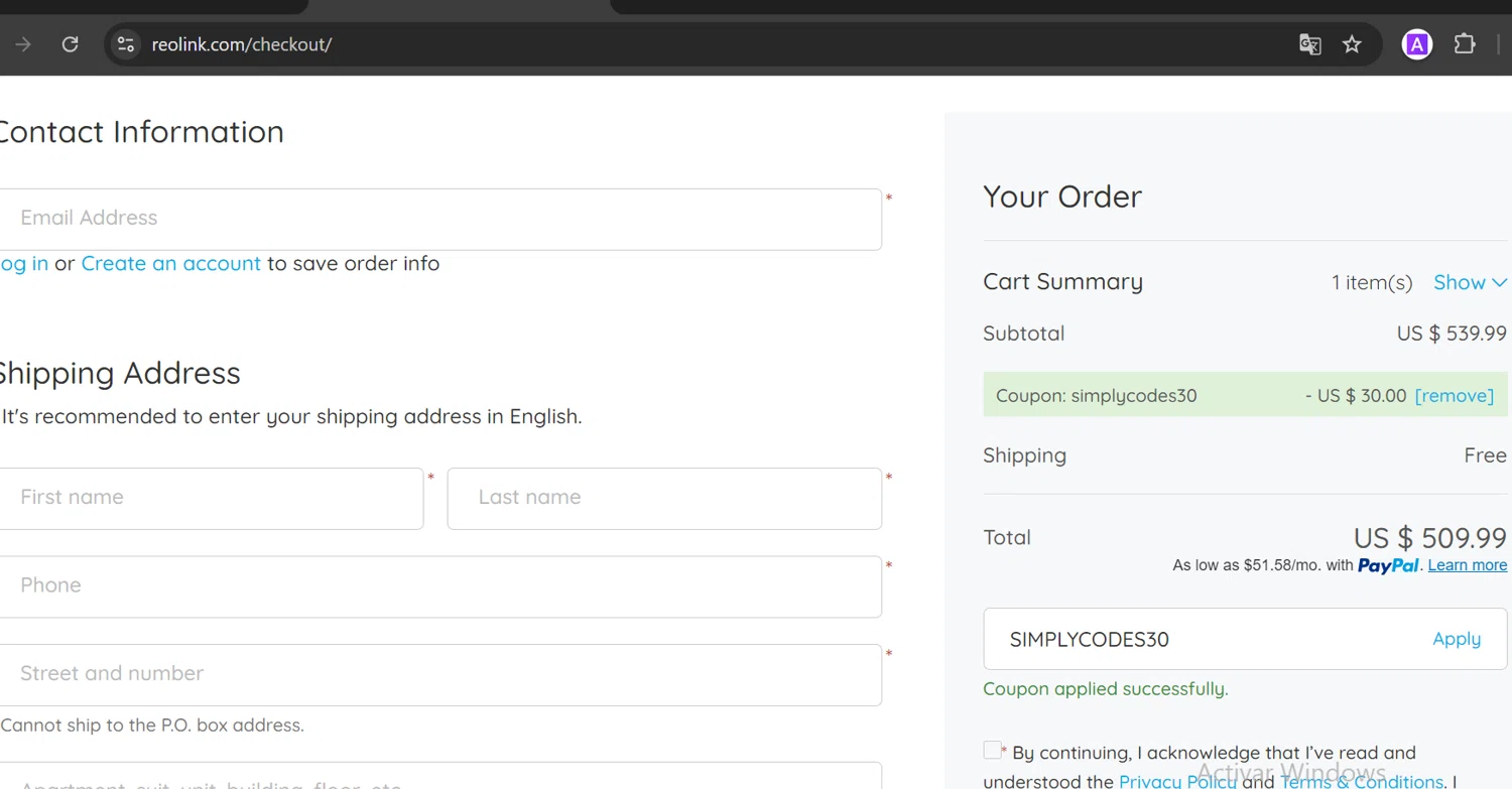 where to use Reolink promo code box