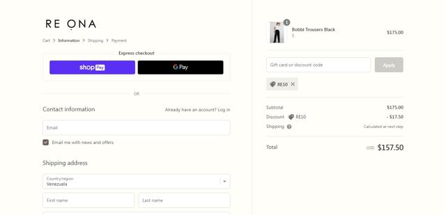 RE ONA checkout page showing RE ONA promo code box | Screenshot taken by SimplyCodes community member on Jun 4, 2022