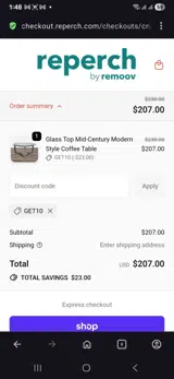 Get10 coupon verification screenshot