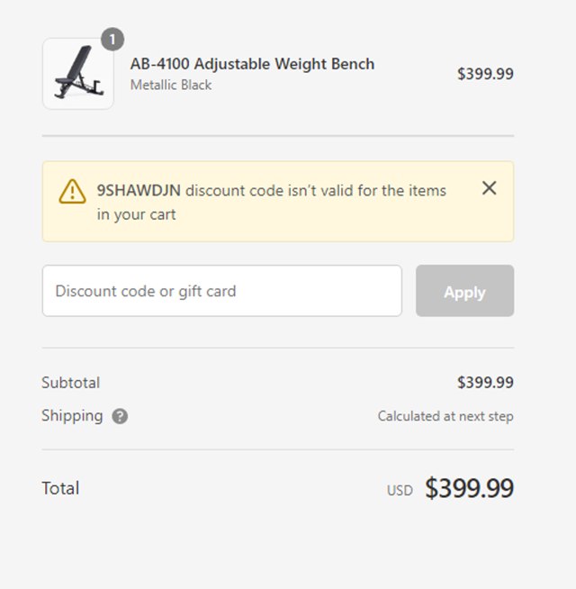 Rep Fitness checkout page showing Rep Fitness discount code box | Screenshot taken by SimplyCodes community member on Aug 8, 2024
