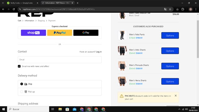 Rep Fitness checkout page showing Rep Fitness discount code box | Screenshot taken by SimplyCodes community member on Aug 10, 2024