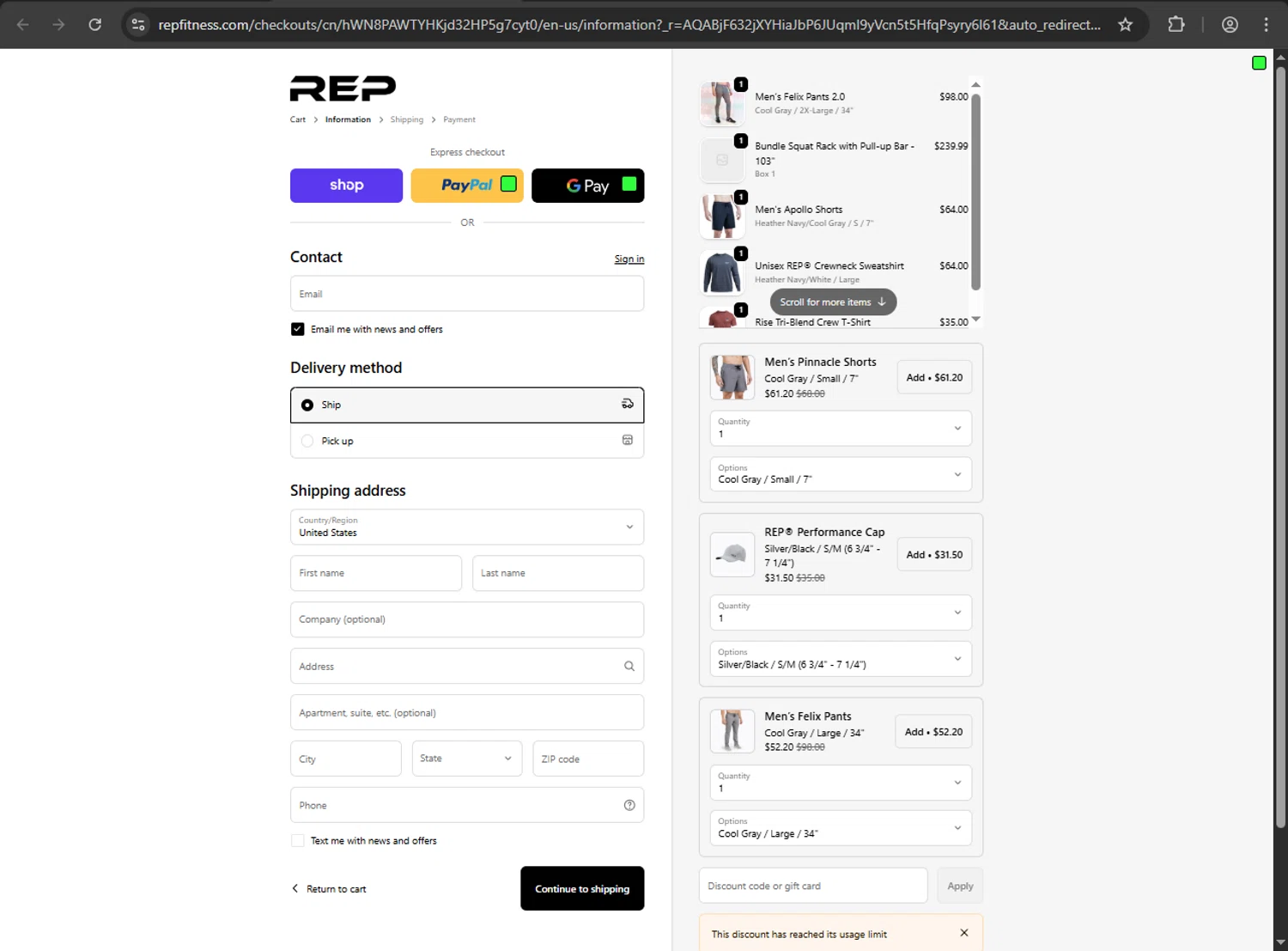 Rep Fitness promo code screenshot showing code ADBEX applied at Rep Fitness checkout page. Uploaded by SimplyCodes community member zzzzzzza on Feb 4, 2026