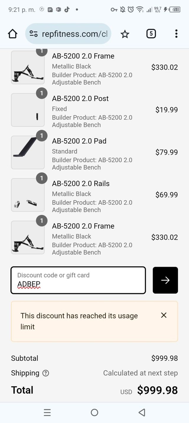 Rep Fitness checkout page showing Rep Fitness discount code box | Screenshot taken by SimplyCodes community member on Aug 14, 2024