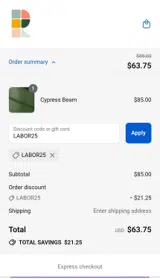 LABOR25 coupon verification screenshot