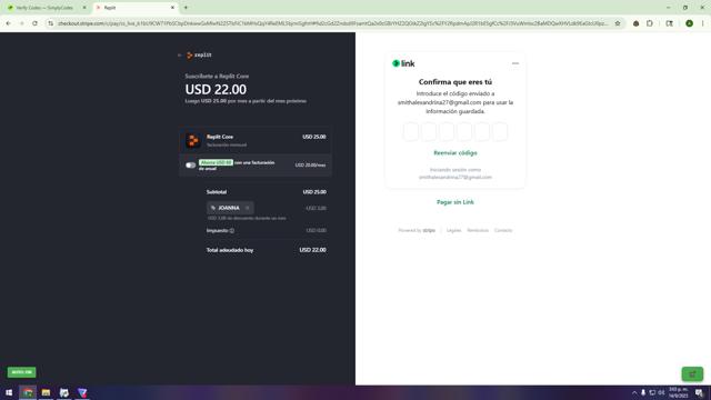Replit checkout page showing Replit promo code box | Screenshot taken by SimplyCodes community member on Sep 14, 2025
