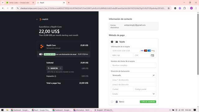 Replit checkout page showing Replit promo code box | Screenshot taken by SimplyCodes community member on Aug 31, 2025