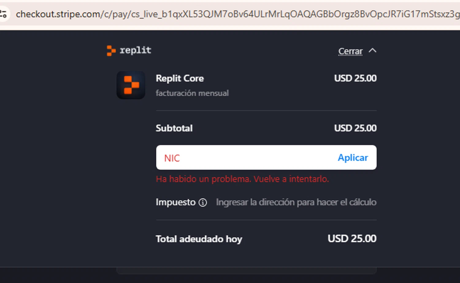 Replit AI promo code screenshot showing code NIC applied at Replit AI checkout page. Uploaded by SimplyCodes community member CouponSage9293 on Oct 21, 2025