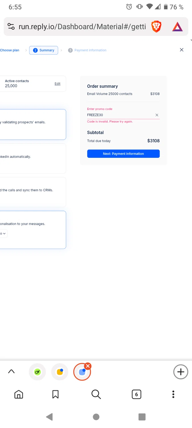 Reply promo code screenshot showing code FREEZE30 applied at Reply checkout page. Uploaded by SimplyCodes community member victor on Jan 10, 2026