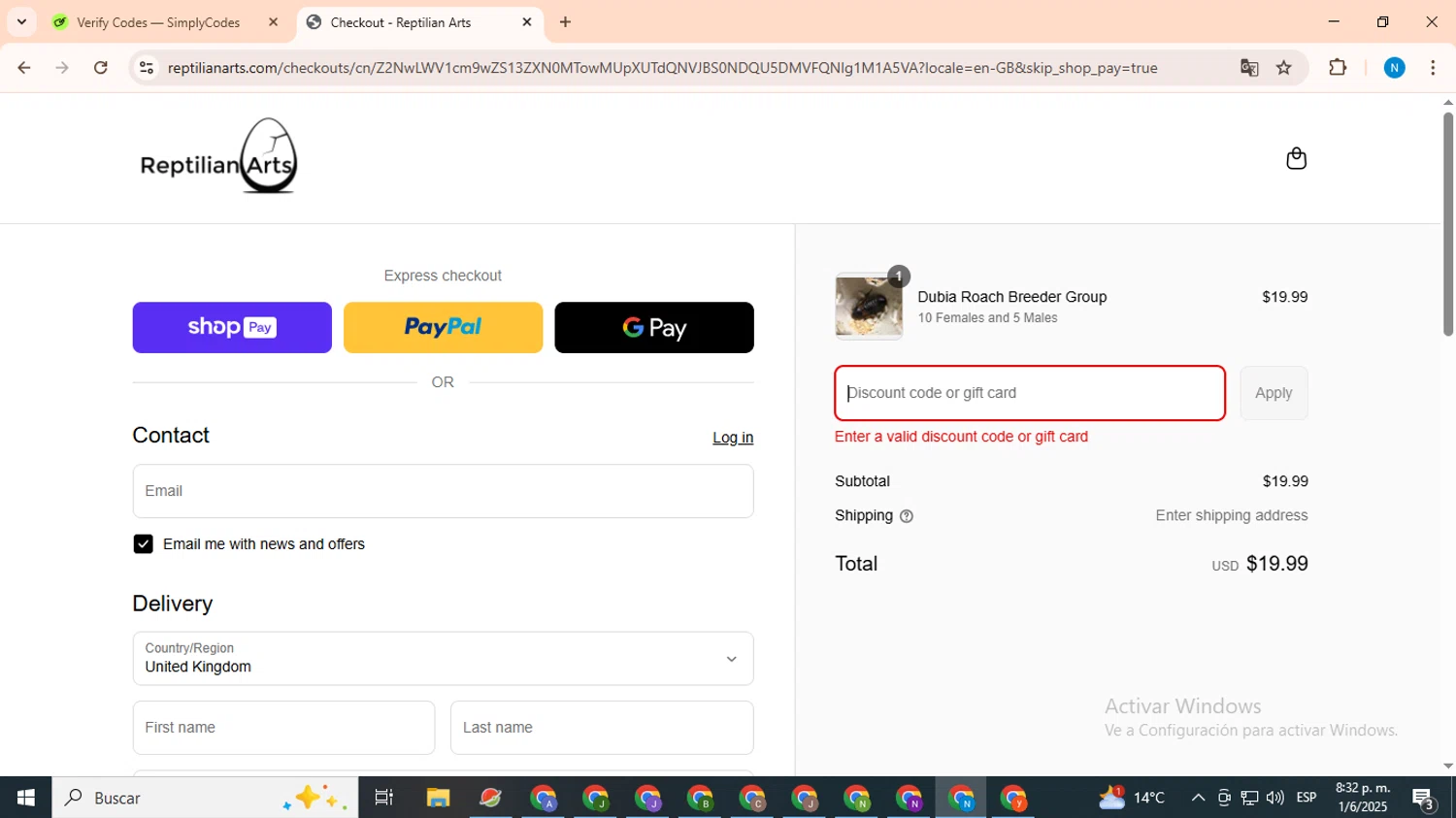 Reptilian Arts discount code screenshot showing code silk15 applied at Reptilian Arts checkout page. Uploaded by SimplyCodes community member CoinHawk678 on Jun 2, 2025