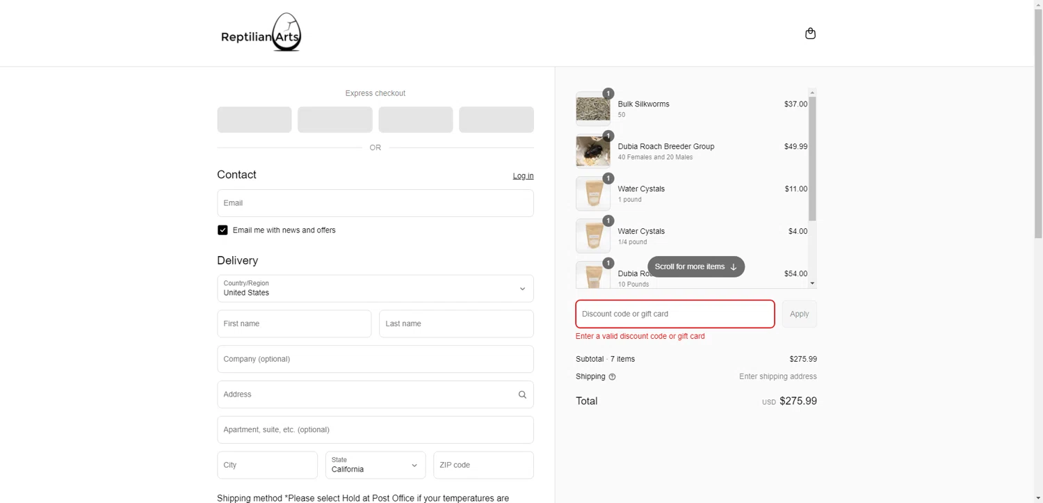 Reptilian Arts discount code screenshot showing code silk15 applied at Reptilian Arts checkout page. Uploaded by SimplyCodes community member MagnificentTitan6986 on Jun 2, 2025