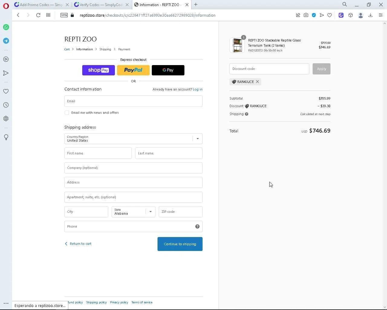 Repti Zoo checkout page showing Repti Zoo promo code box | Screenshot taken by SimplyCodes community member on Jan 8, 2023